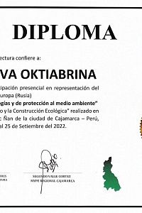 Диплом за участие в выставке "La Feria del Diseño y Construcción Ecológica" в городе Кахамарка, Перу с 21 по 25 сентября 2022 года_Devletova